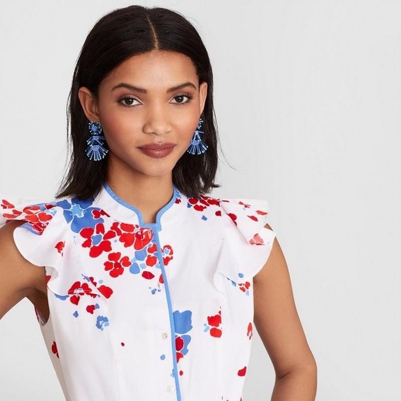 - Brooks Brothers Floral-Print Supima® Cotton Sateen Flutter-Sleeve Shirt … - Picture 2 of 6